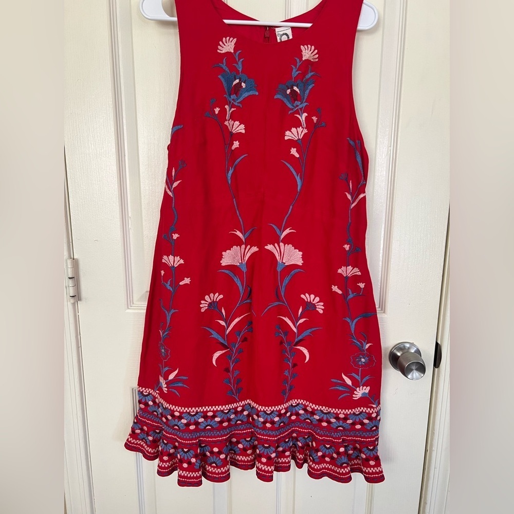 Anthropologie Akemi + Kin Embroidered Red Dress - Picture 2 of 13